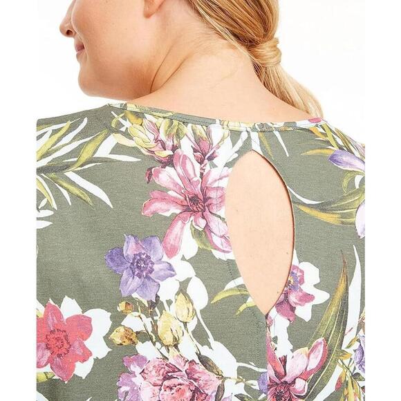 Ideology Womens Floral Printed Keyhole Back T-Shirt 3X - Picture 3 of 3